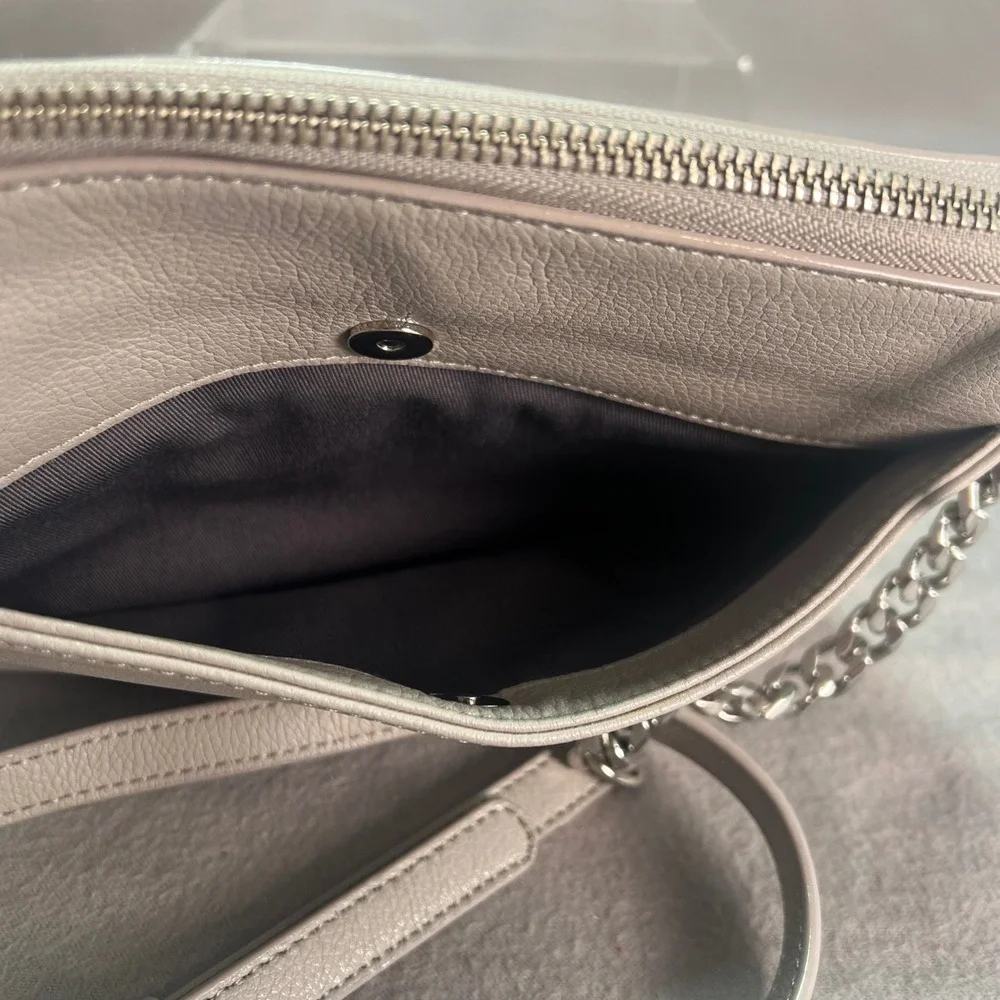 Halogen Crossbody Bag Gray Leather Chain Strap Minimalist Small